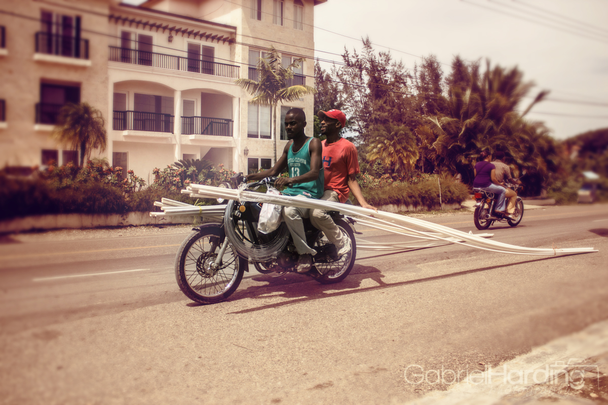 pvc pipes, motorcycle, third world, developping world, dominican republic