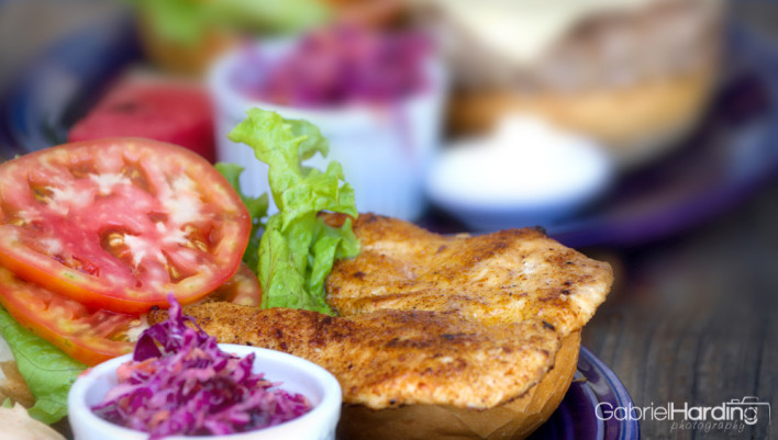 food, food photography, sandwich, chicken sandwich, purple, blue, bread, toasted bread