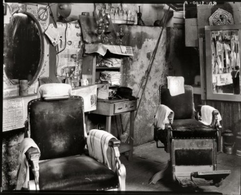 black and white, grimy, dirty, barber shop, messy, retro, old school, barber shop chairs