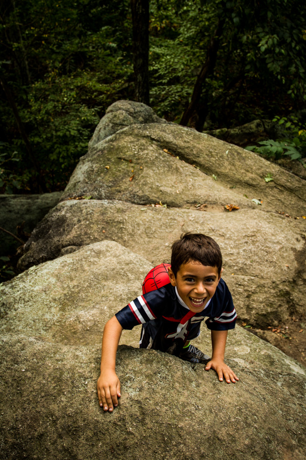 Old Rag Mountain, superhero, hiking, forrest, green, rocks, stone, maryland, child, be a child, great view, https://wetravelandblog.com
