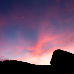 sunset, rocks, joshua tree, moon